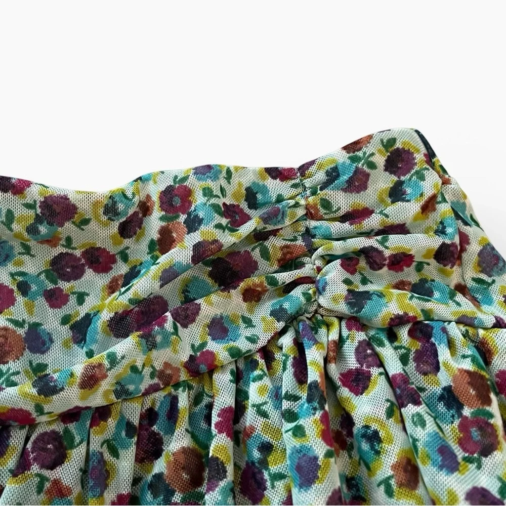 Zara Girls Size 7 Floral Ruffle Skirt |‎ Teal Magenta Purple | Elastic Waist